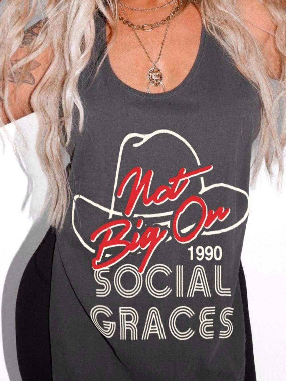 Pebby Forevee Not Big On Social Graces 1990 Graphic Tank Top - Charcoal